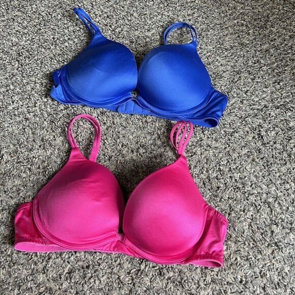 Vintage Victoria's Secret Second Skin Satin Plunge Push Up Bra 34B 2 Sets - Picture 1 of 4